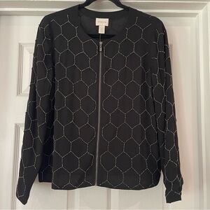 NWT Chicos Black Beaded Bomber Jacket Women’s Size 0